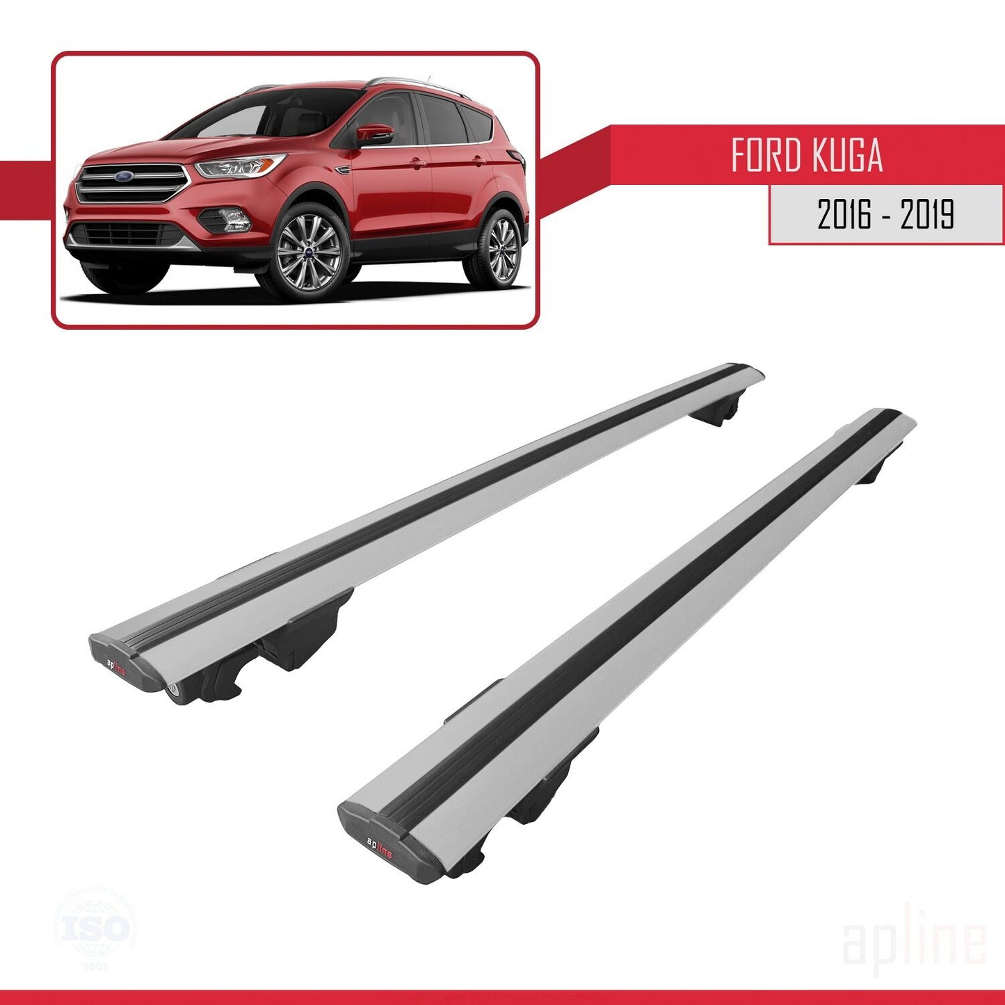 Compatibile con Ford Kuga 2 (C520) Post-Facelift 2016-2019 Modello HOOK Barre portatutto per auto Portapacchi in alluminio grigio 2 barre