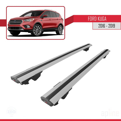 Compatibile con Ford Kuga 2 (C520) Post-Facelift 2016-2019 Modello HOOK Barre portatutto per auto Portapacchi in alluminio grigio 2 barre