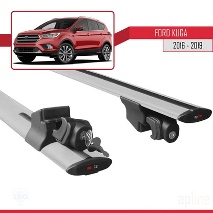 Compatibile con Ford Kuga 2 (C520) Post-Facelift 2016-2019 Modello HOOK Barre portatutto per auto Portapacchi in alluminio grigio 2 barre