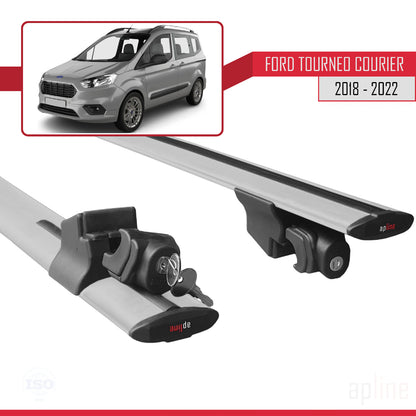 Compatibile con Ford Transit/Tourneo Courier Post-Facelift 2018-2022 Modello HOOK Barre portatutto per auto Portapacchi in alluminio grigio 2 barre