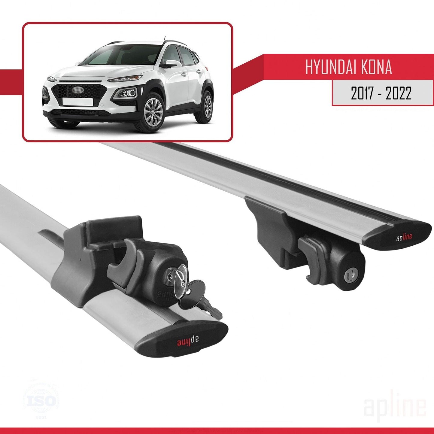Compatibile con Hyundai Kona (OS) 2017-2022 modello HOOK Barre portatutto per auto Portapacchi in alluminio grigio 2 barre