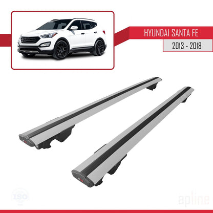 Compatibile con Hyundai Santa Fe 3 (DM) 2013-2018 modello HOOK Barre portatutto per auto Portapacchi in alluminio grigio 2 barre