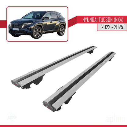 Compatible with Hyundai Tucson 4 (NX4) 2022-2025 HOOK Model Car Roof Rack Cross Bar Grey Aluminium 2 Bars