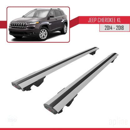 Compatible with Jeep Cherokee 5 (KL) Pre-Facelift 2014-2018 HOOK Model Car Roof Rack Cross Bar Grey Aluminium 2 Bars