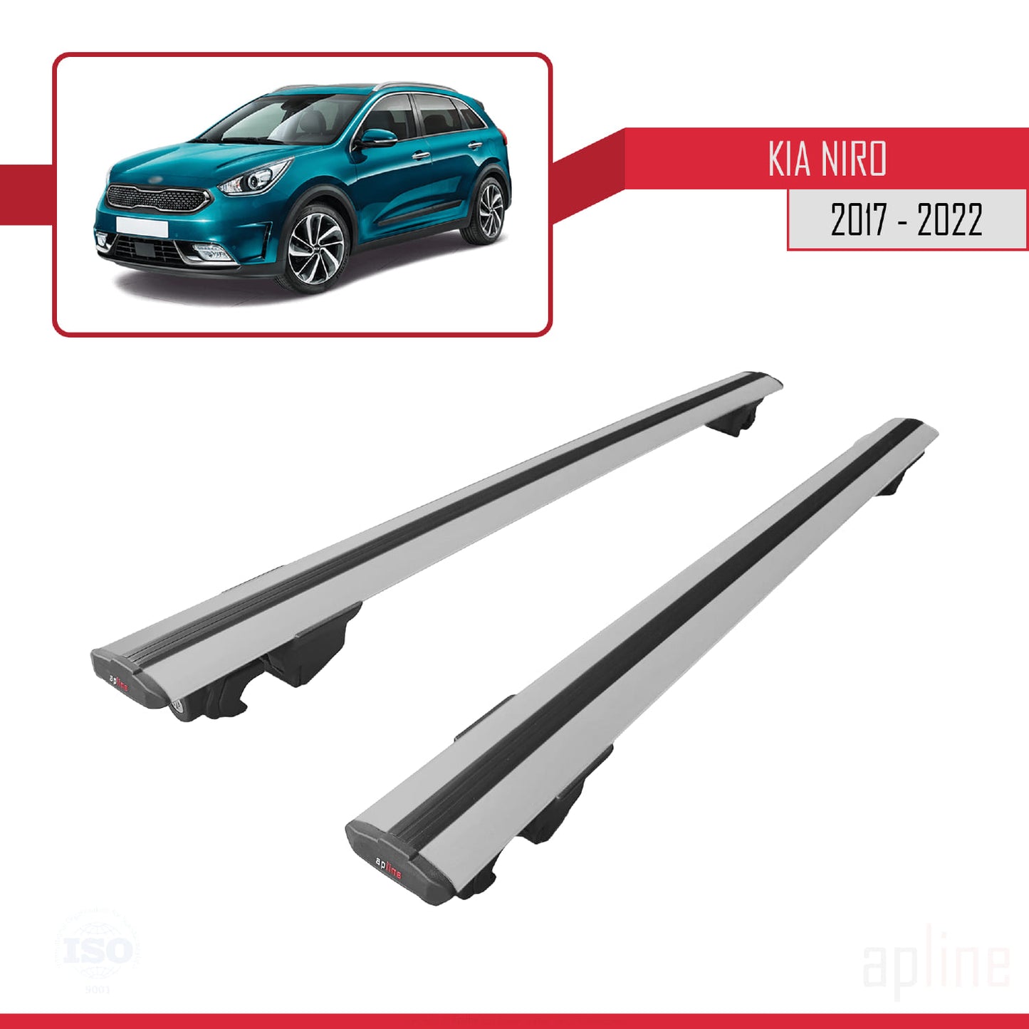 Compatible avec Kia Niro (DE) 2017-2022 HOOK Model Barres de Toit Railing Porte-Bagages de Voiture Gris Aluminium 2 Barres