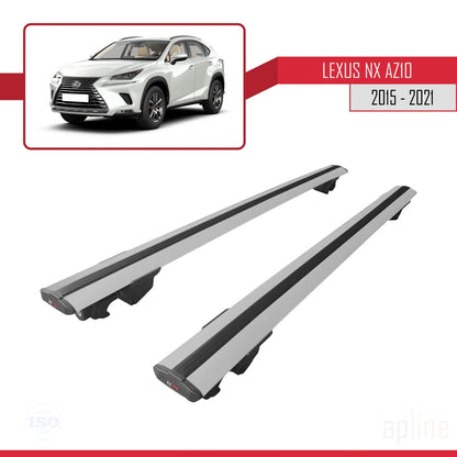 Compatible with Lexus NX (AZ10) 2015-2021 HOOK Model Car Roof Rack Cross Bar Grey Aluminium 2 Bars