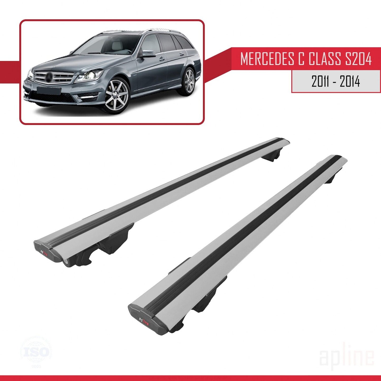 Compatible avec Mercedes Classe C 3 (S204) Post-Facelift 2011-2014 HOOK Model Barres de Toit Railing Porte-Bagages de Voiture Gris Aluminium 2 Barres