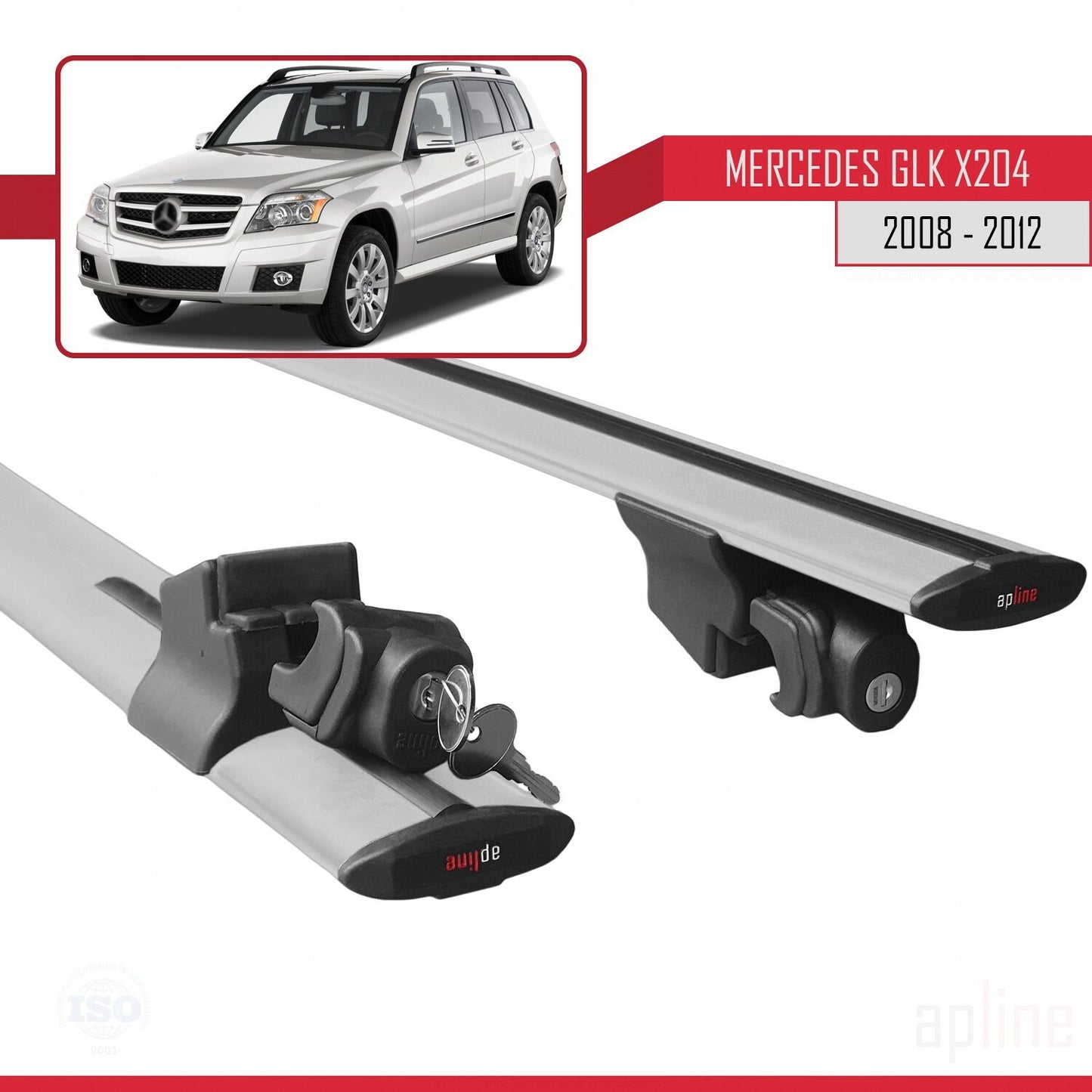 Compatible avec Mercedes Classe GLK (X204) Pre-Facelift 2008-2012 HOOK Model Barres de Toit Railing Porte-Bagages de Voiture Gris Aluminium 2 Barres