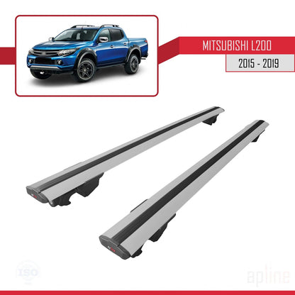 Compatible avec Mitsubishi L200 V Pre-Facelift 2015-2019 HOOK Model Barres de Toit Railing Porte-Bagages de Voiture Gris Aluminium 2 Barres