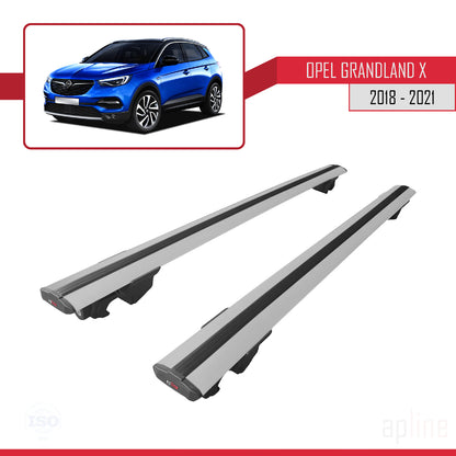 Compatible avec Opel Grandland X 2018-2021 HOOK Model Barres de Toit Railing Porte-Bagages de Voiture Gris Aluminium 2 Barres