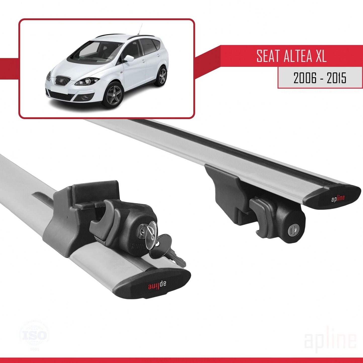 Compatible avec Seat Altea XL 2006-2015 HOOK Model Barres de Toit Railing Porte-Bagages de Voiture Gris Aluminium 2 Barres