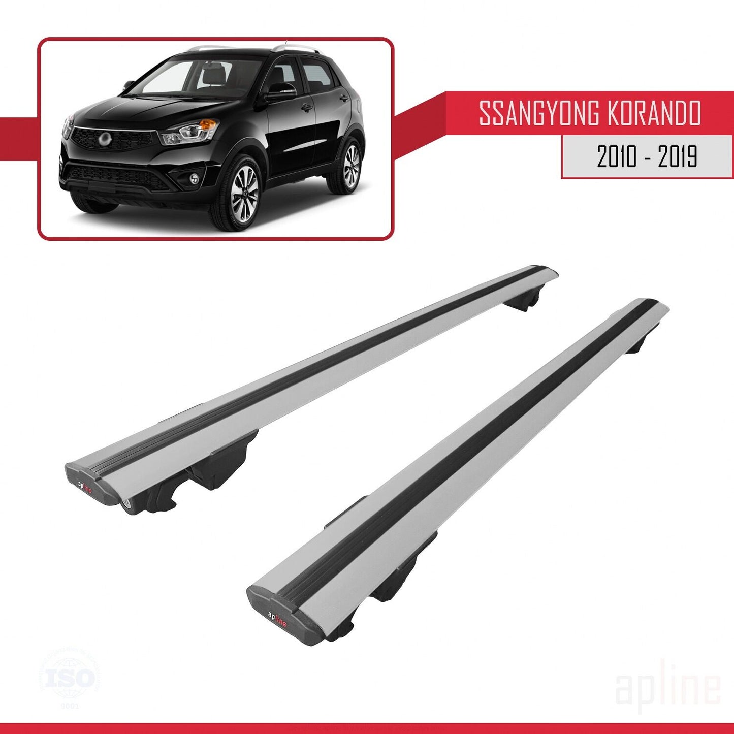 Compatible avec Ssangyong Korando 3 (C200) 2010-2019 HOOK Model Barres de Toit Railing Porte-Bagages de Voiture Gris Aluminium 2 Barres