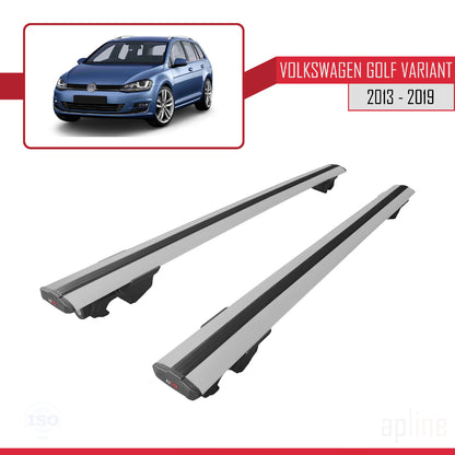 Compatible avec Volkswagen Golf 7 (5G) Variant 2013-2019 HOOK Model Barres de Toit Railing Porte-Bagages de Voiture Gris Aluminium 2 Barres