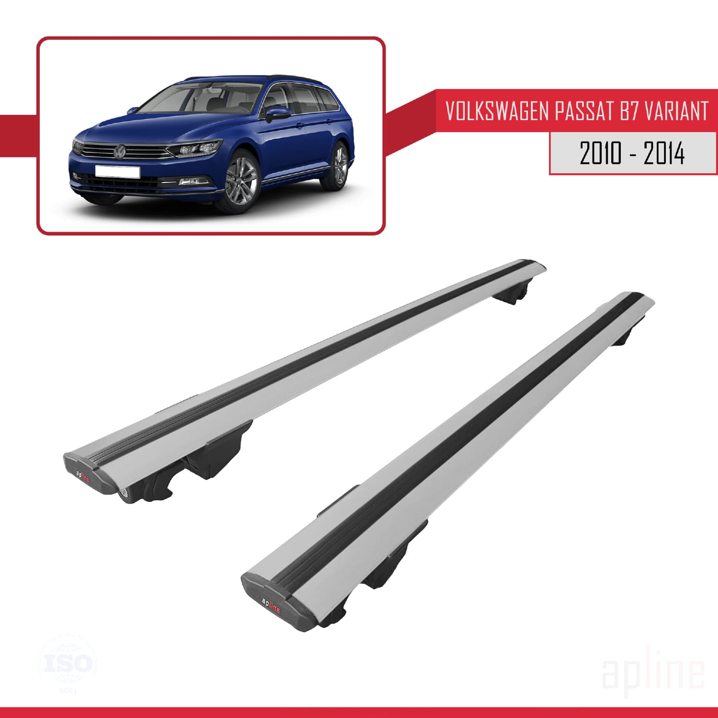 Compatible avec Volkswagen Passat B7 (3C) Variant 2010-2014 HOOK Model Barres de Toit Railing Porte-Bagages de Voiture Gris Aluminium 2 Barres