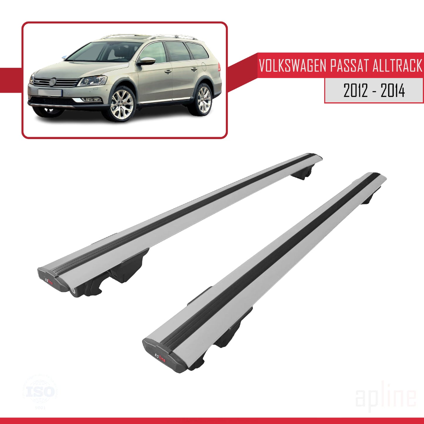 Compatible avec Volkswagen Passat B7 (3C) Alltrack 2012-2014 HOOK Model Barres de Toit Railing Porte-Bagages de Voiture Gris Aluminium 2 Barres