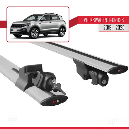 Compatible avec Volkswagen T-Cross (C11) 2019-2025 HOOK Model Barres de Toit Railing Porte-Bagages de Voiture Gris Aluminium 2 Barres
