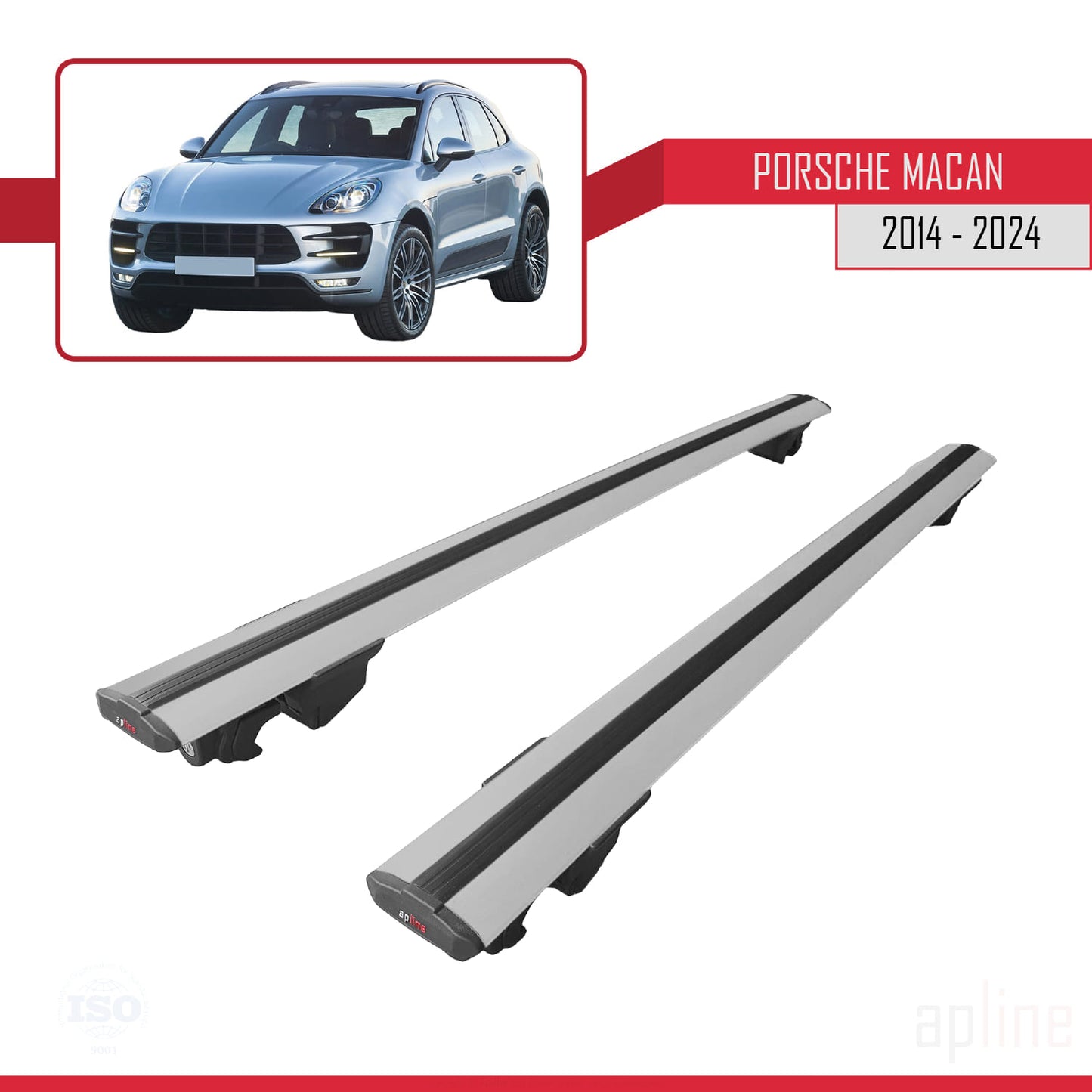 Compatible avec Porsche Macan (95B) 2014-2024 HOOK Model Barres de Toit Railing Porte-Bagages de Voiture Gris Aluminium 2 Barres