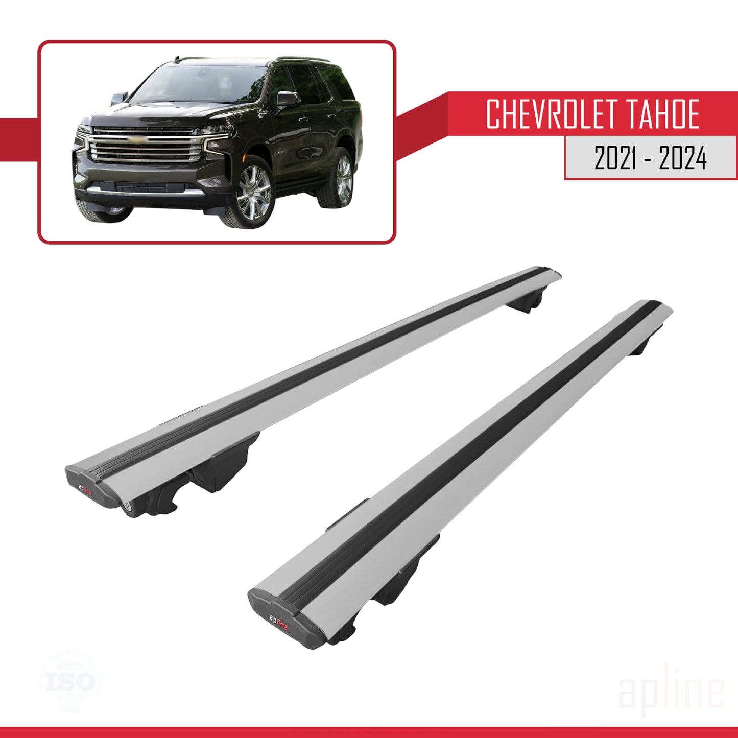 Compatible avec Chevrolet Tahoe 2021-2024 HOOK Model Barres de Toit Railing Porte-Bagages de Voiture Gris Aluminium 2 Barres
