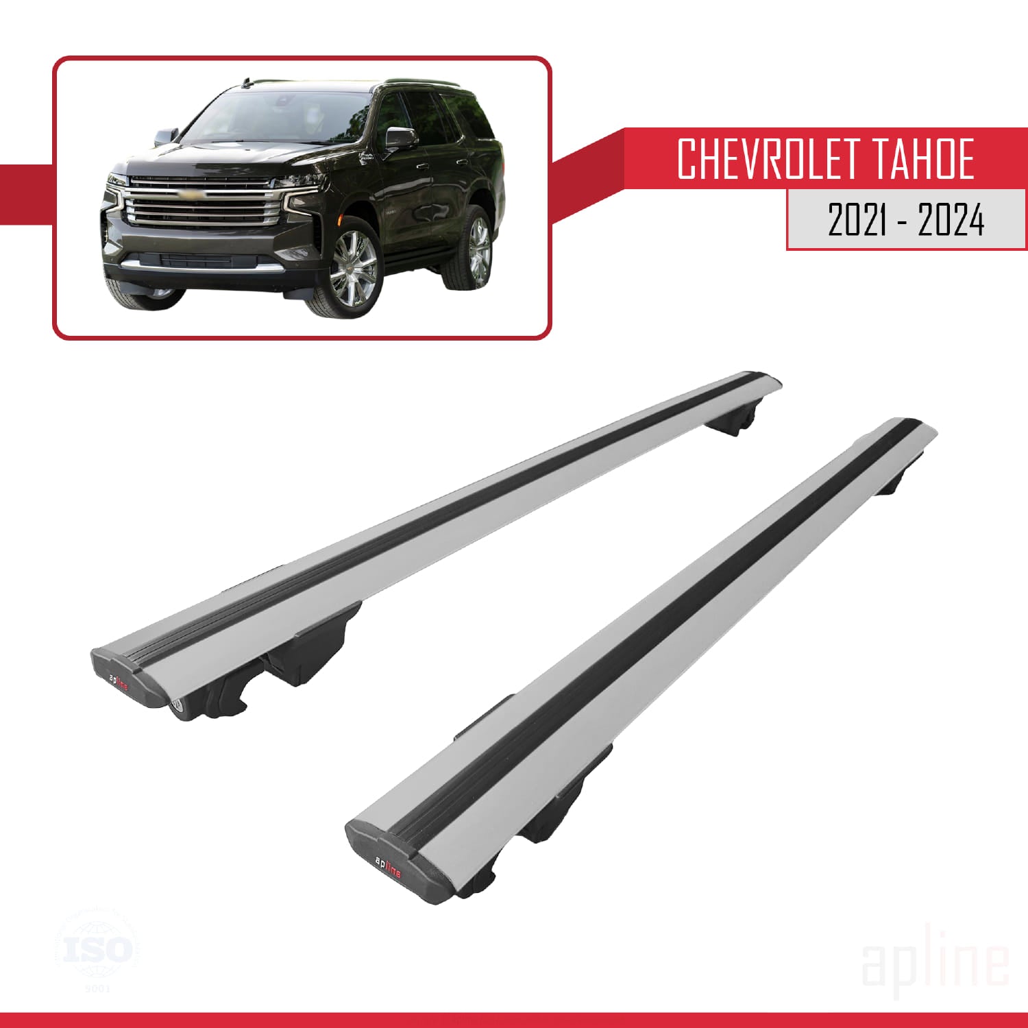 Compatible avec Chevrolet Tahoe 2021-2024 HOOK Model Barres de Toit Railing Porte-Bagages de Voiture Gris Aluminium 2 Barres