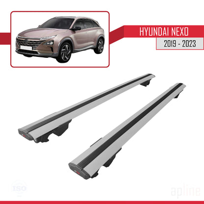Compatible avec Hyundai Nexo 2019-2023 HOOK Model Barres de Toit Railing Porte-Bagages de Voiture Gris Aluminium 2 Barres