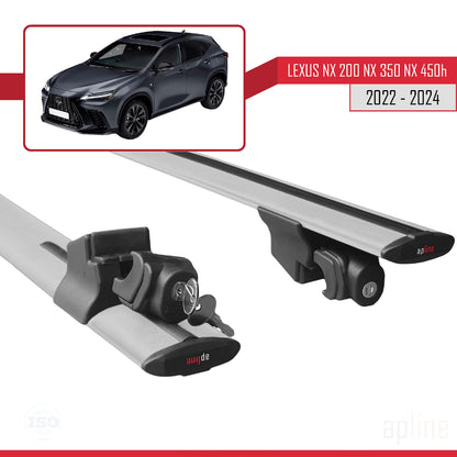 Compatible avec Lexus NX 200 NX 350 NX 450h 2022-2024 HOOK Model Barres de Toit Railing Porte-Bagages de Voiture Gris Aluminium 2 Barres