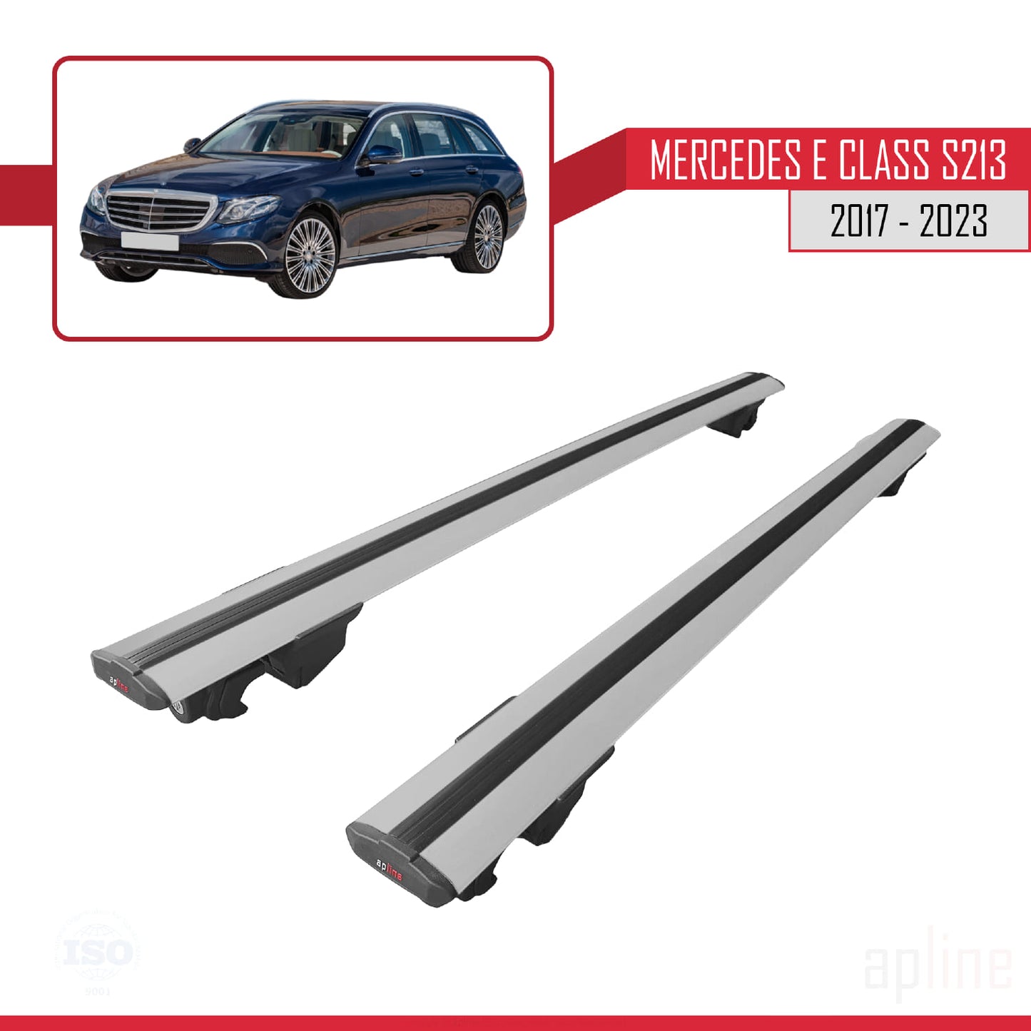 Compatible avec Mercedes E Class S213 2017-2023 HOOK Model Barres de Toit Railing Porte-Bagages de Voiture Gris Aluminium 2 Barres