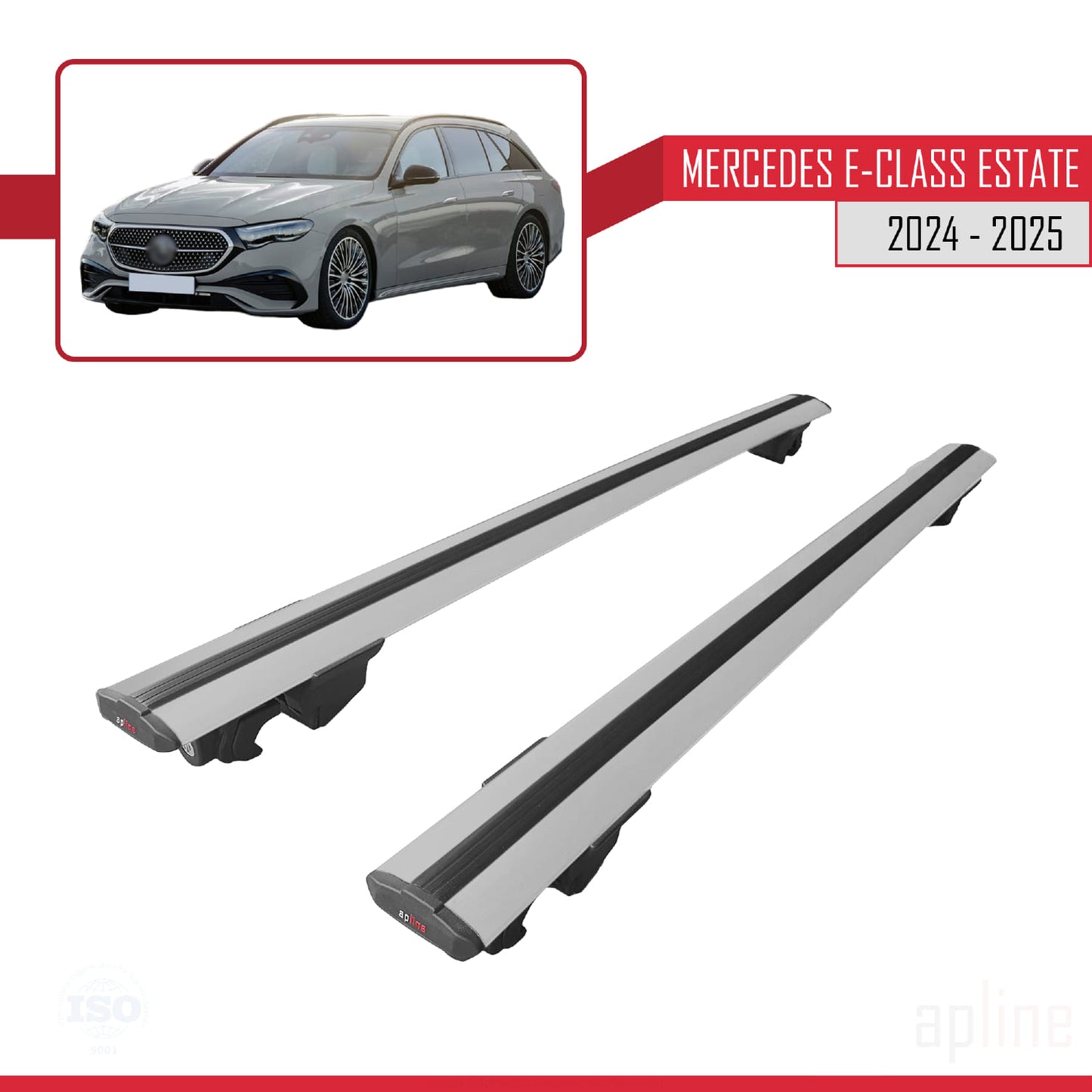 Compatible avec Mercedes E-Class Estate 2021-2024 HOOK Model Barres de Toit Railing Porte-Bagages de Voiture Gris Aluminium 2 Barres