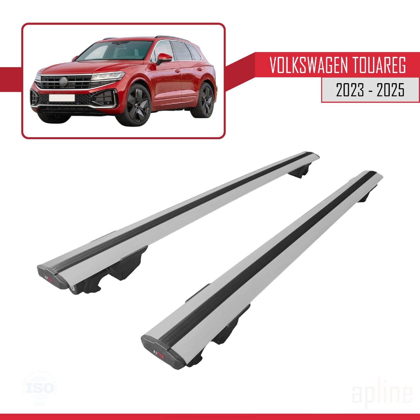 Compatible avec VW Touareg 2023-2024 HOOK Model Barres de Toit Railing Porte-Bagages de Voiture Gris Aluminium 2 Barres