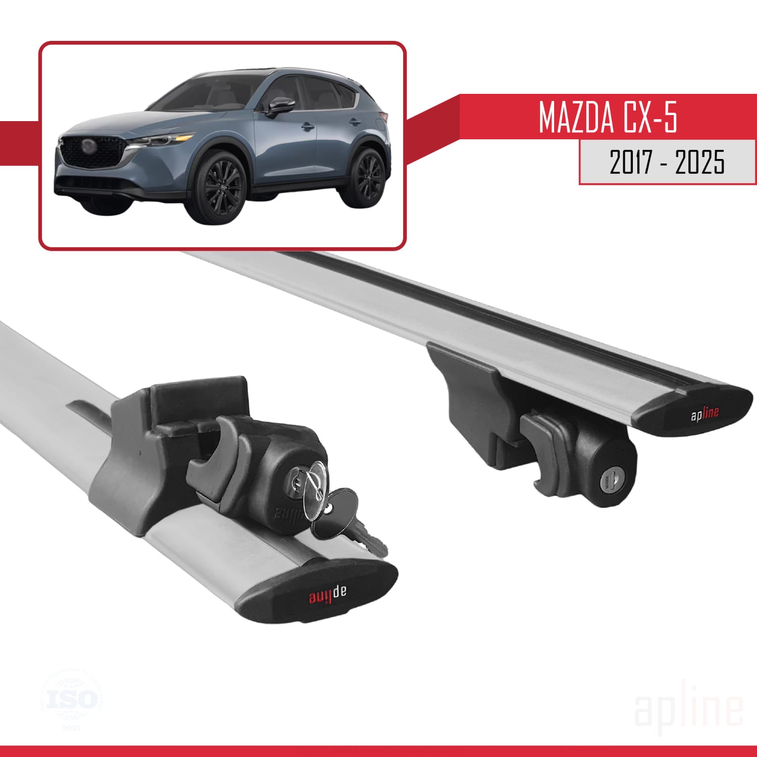 Compatible avec Mazda CX-5 2017-2025 HOOK Model Barres de Toit Railing Porte-Bagages de Voiture Gris Aluminium 2 Barres