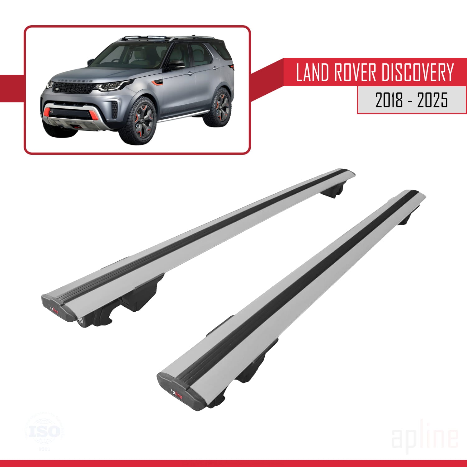 Compatible avec Land Rover Discovery SVX 2018-2025 HOOK Model Barres de Toit Railing Porte-Bagages de Voiture Gris Aluminium 2 Barres