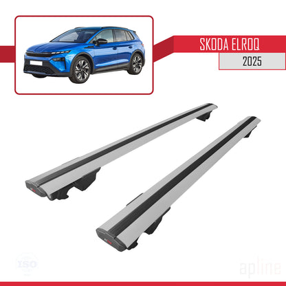 Compatible avec Skoda Elroq 2025 HOOK Model Barres de Toit Railing Porte-Bagages de Voiture Gris Aluminium 2 Barres