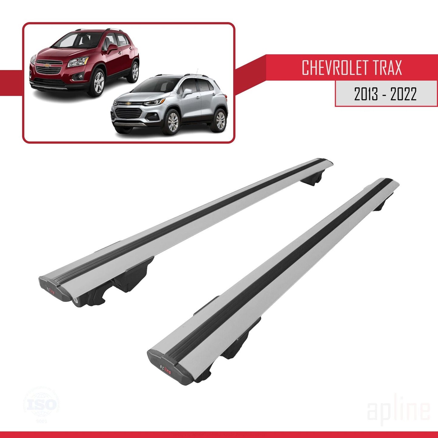 Kompatibel mit Chevrolet Trax (U200) 2013-2022 HOOK Modell Dachgepäckträger, graues Aluminium, 2 Stangen