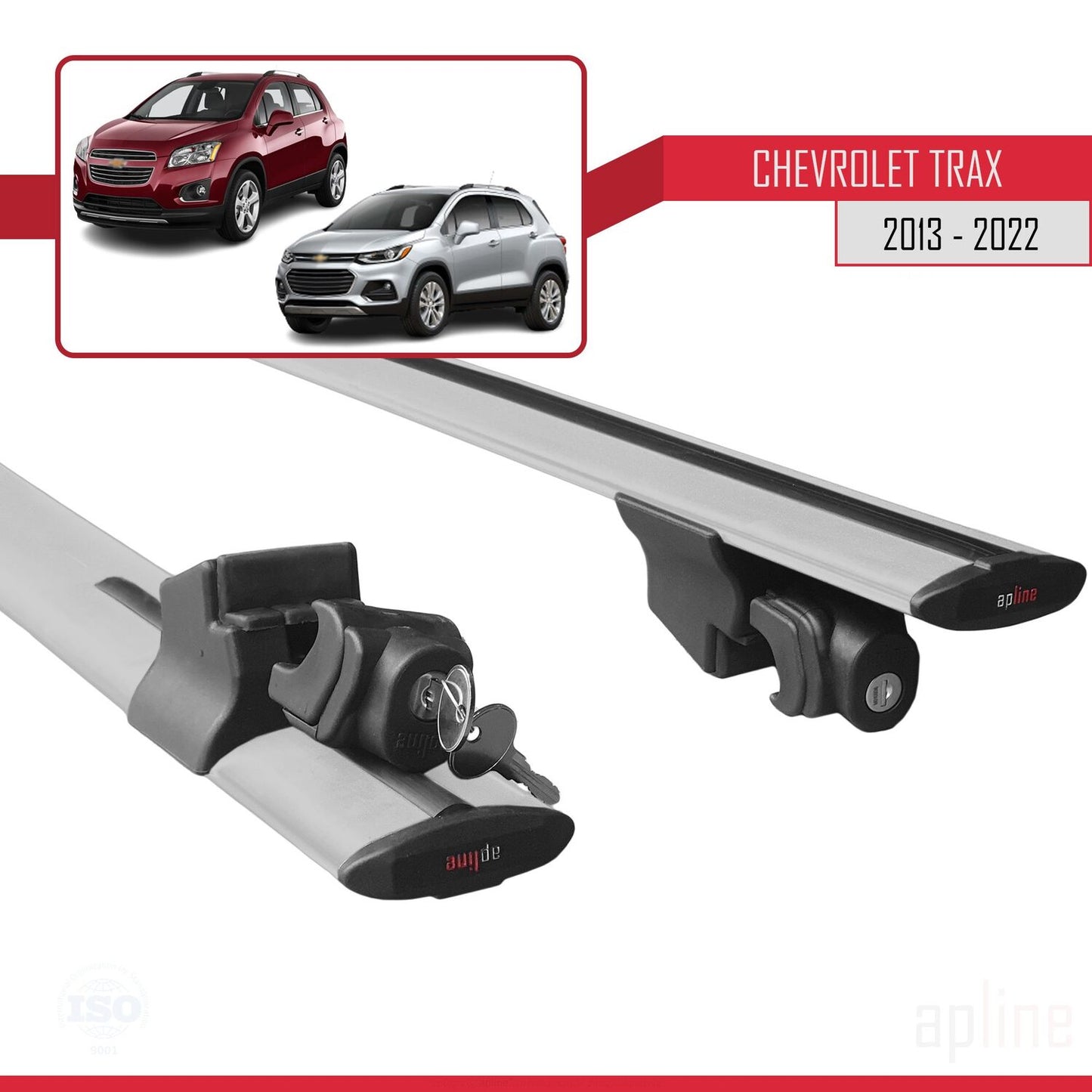 Kompatibel mit Chevrolet Trax (U200) 2013-2022 HOOK Modell Dachgepäckträger, graues Aluminium, 2 Stangen