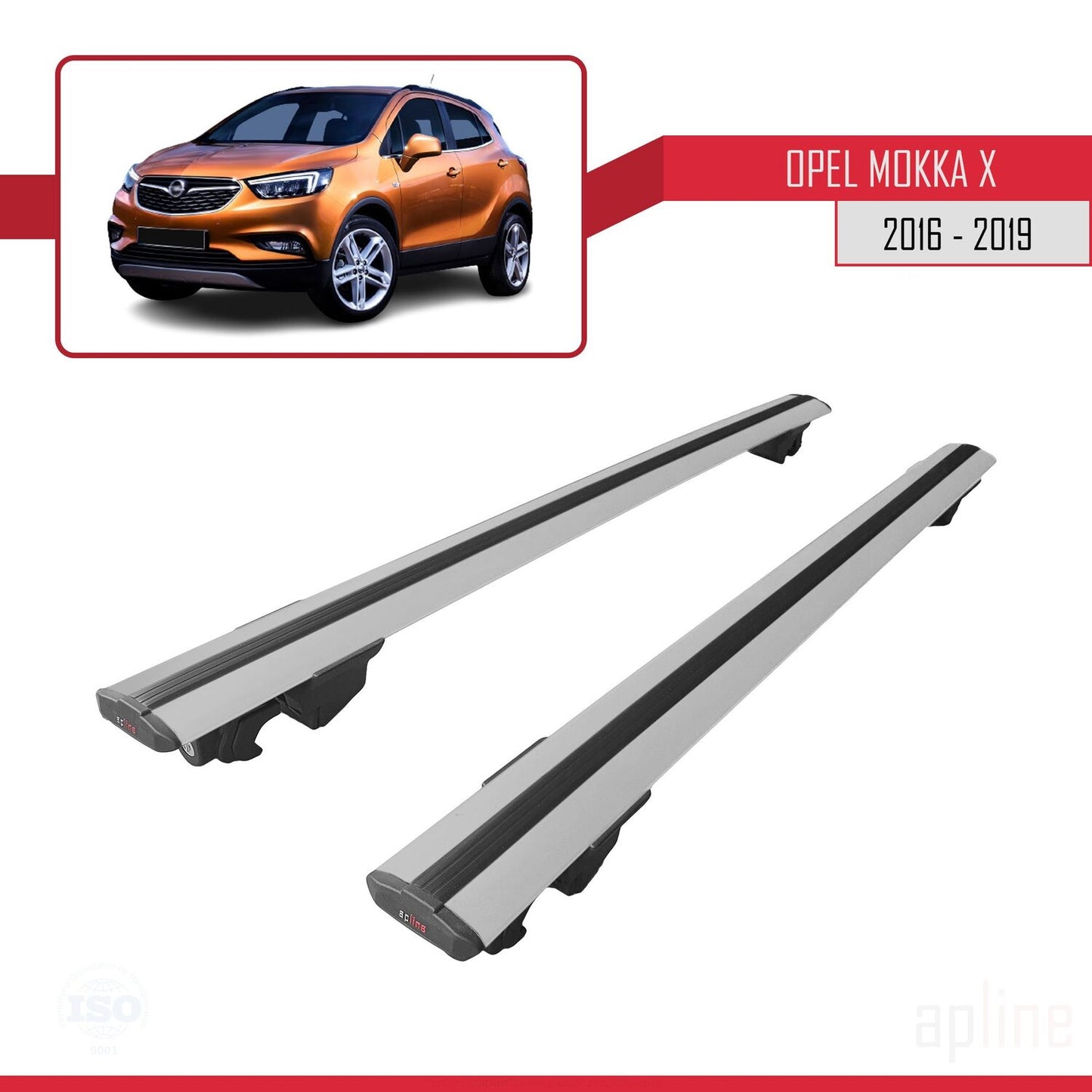 Compatible avec Opel Mokka X (J13) 2016-2019 HOOK Model Barres de Toit Railing Porte-Bagages de Voiture Gris Aluminium 2 Barres