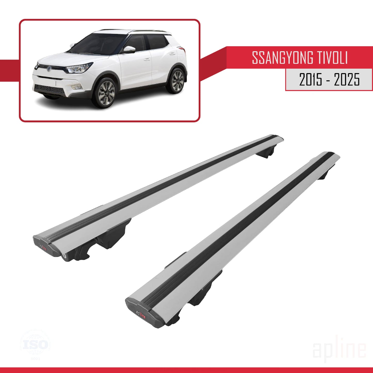 Compatible avec Ssangyong Tivoli 2015-2025 HOOK Model Barres de Toit Railing Porte-Bagages de Voiture Gris Aluminium 2 Barres