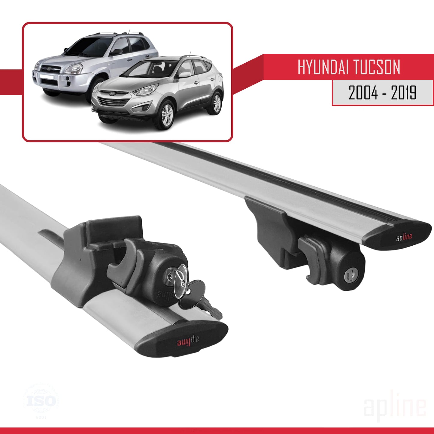 Compatibile con Hyundai Tucson (JM) 2004-2019 modello HOOK Barre portatutto per auto Portapacchi in alluminio grigio 2 barre