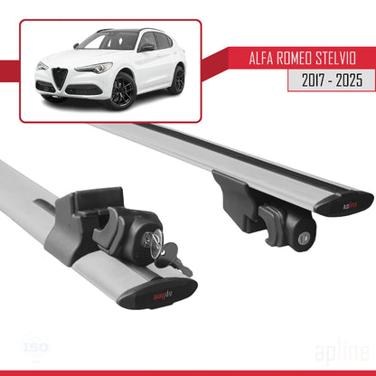 Compatibile con Alfa Romeo Stelvio (T949) 2017-2025 Modello HOOK Barre Portatutto Railing Portapacchi Auto Alluminio Grigio 2 Barre