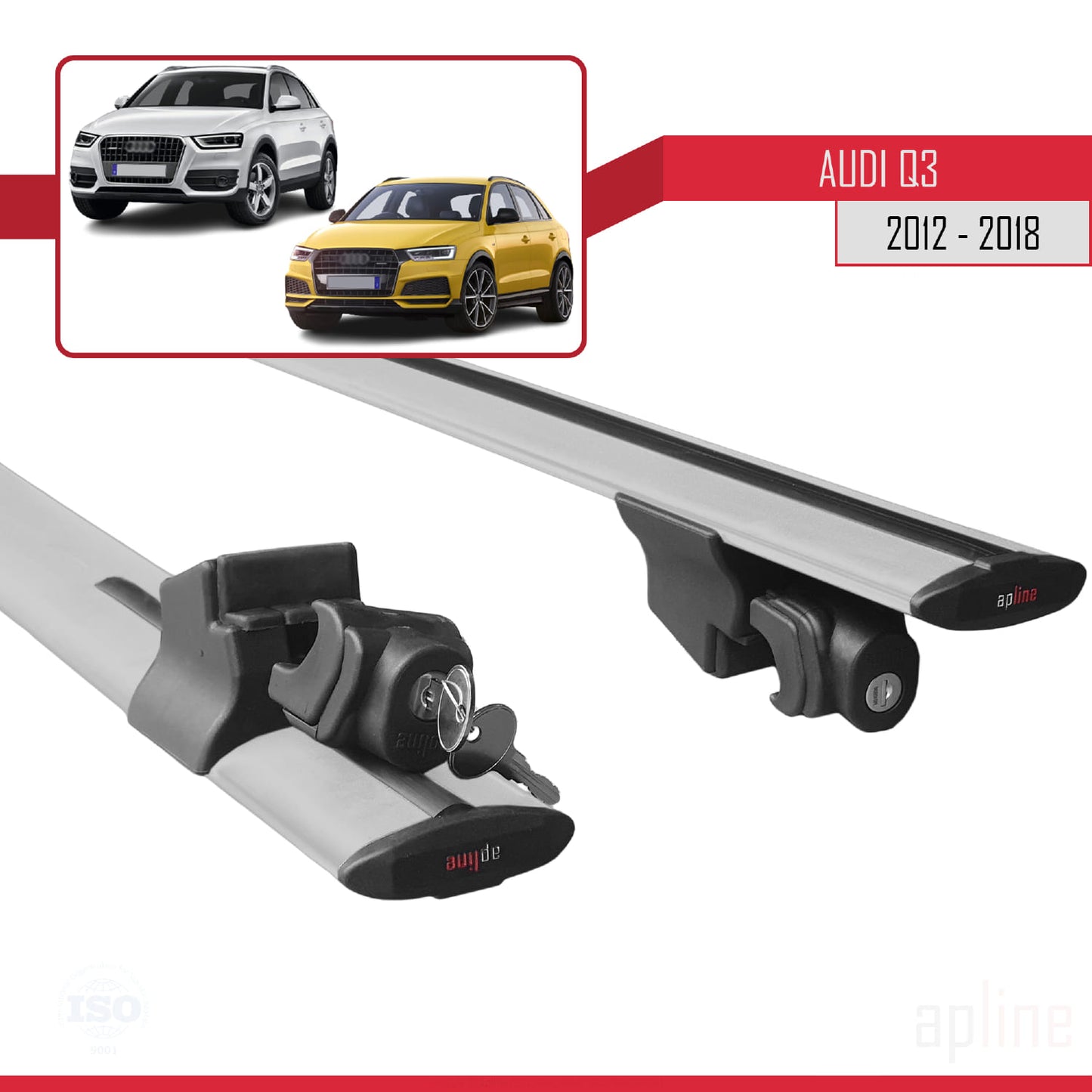 Compatible avec Q3 (8U) 2012-2018 HOOK Model Barres de Toit Railing Porte-Bagages de Voiture Gris Aluminium 2 Barres