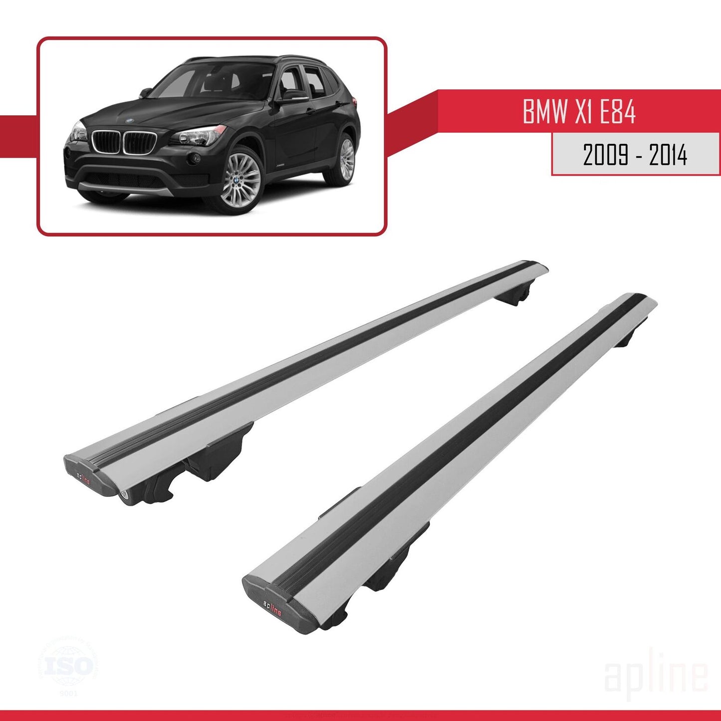 Kompatibel mit BMW X1 (E84) 2010-2015 HOOK Modell Dachgepäckträger, graues Aluminium, 2 Stangen