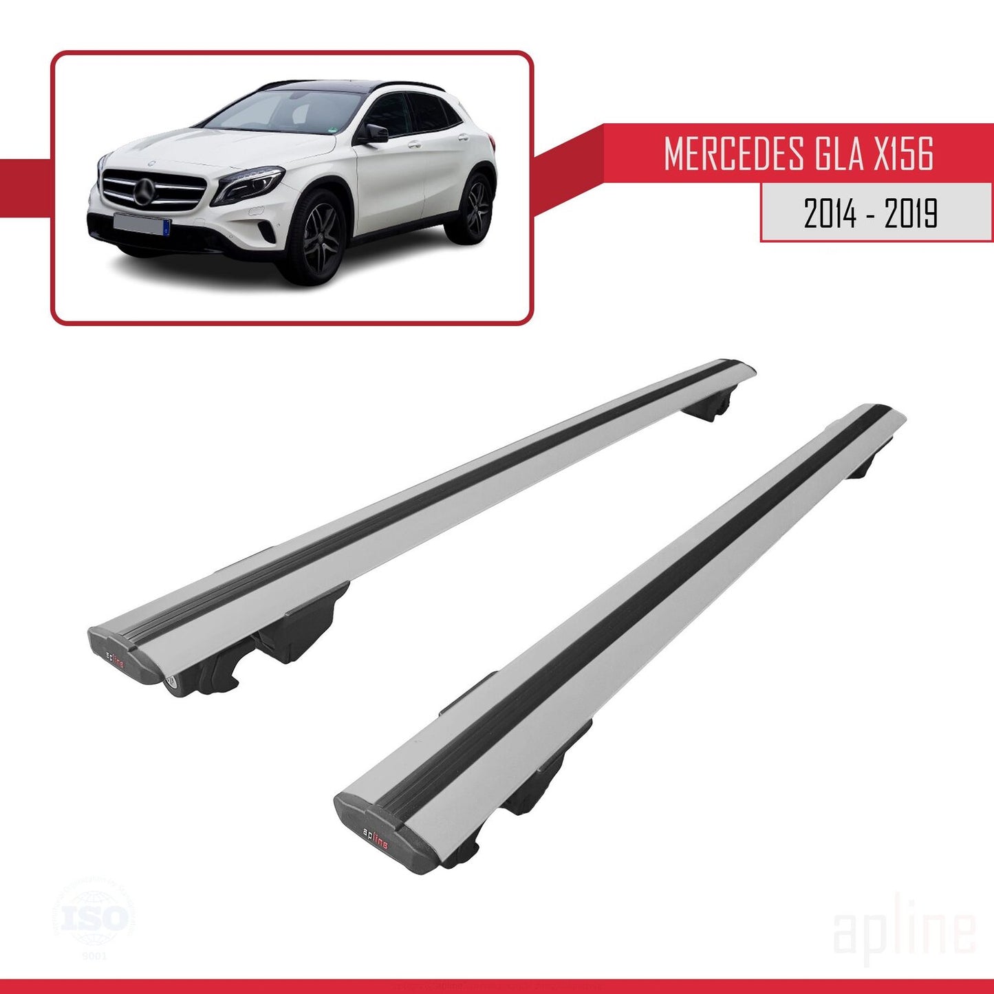 Compatible avec Mercedes Classe GLA (X156) 2014-2019 HOOK Model Barres de Toit Railing Porte-Bagages de Voiture Gris Aluminium 2 Barres
