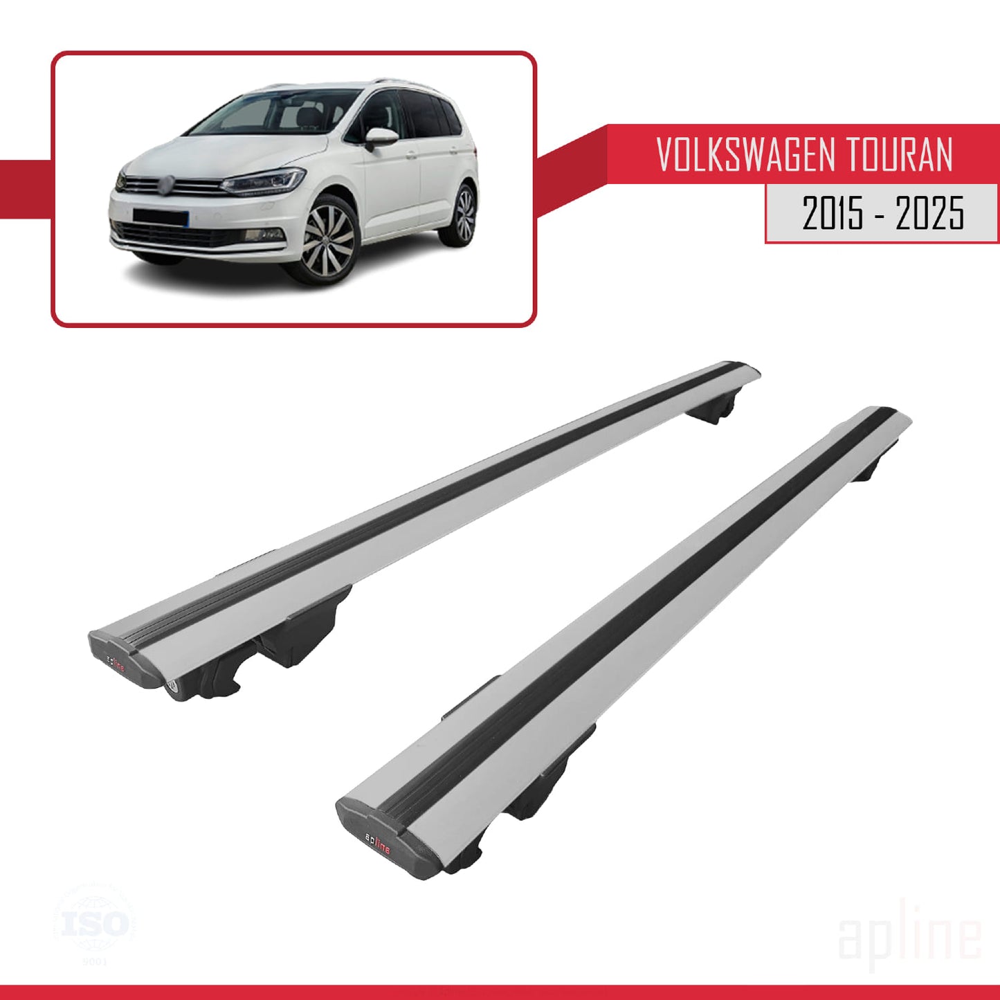 Compatible avec Volkswagen Touran 2 (5T) 2015-2025 HOOK Model Barres de Toit Railing Porte-Bagages de Voiture Gris Aluminium 2 Barres