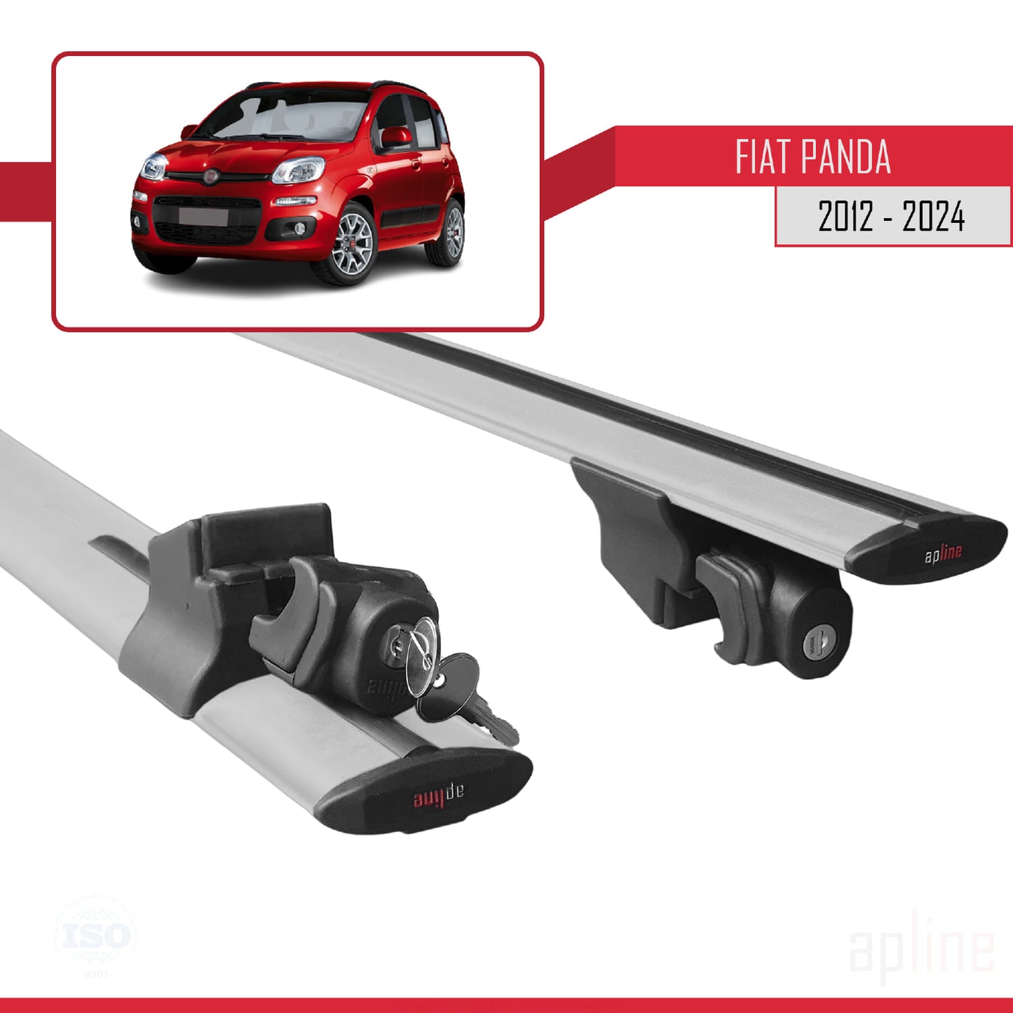 Compatible avec Fiat Panda 3 (319) 2012-2024 HOOK Model Barres de Toit Railing Porte-Bagages de Voiture Gris Aluminium 2 Barres