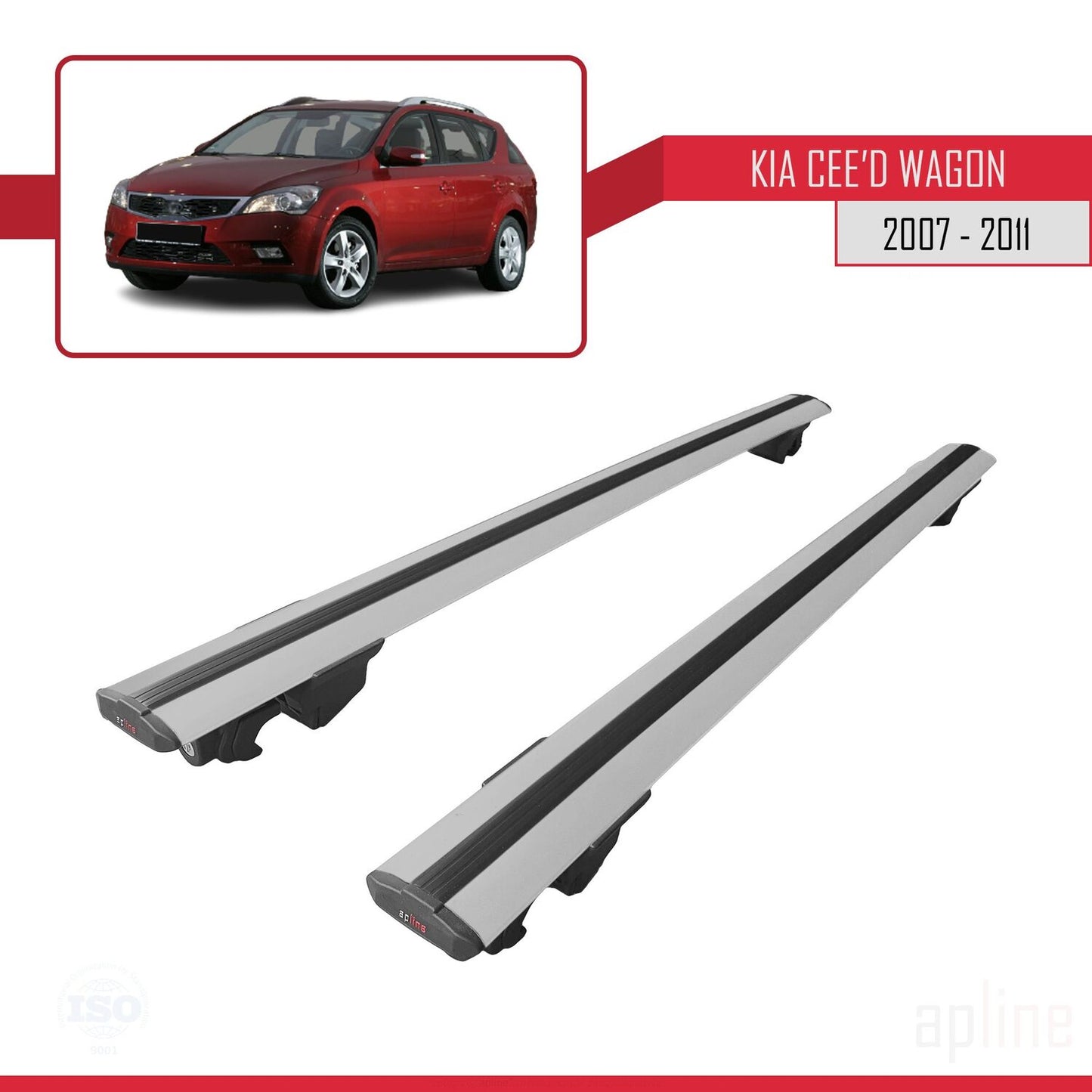 Compatible avec Kia Ceed (ED) Break Pre-Facelift 2006-2009 HOOK Model Barres de Toit Railing Porte-Bagages de Voiture Gris Aluminium 2 Barres