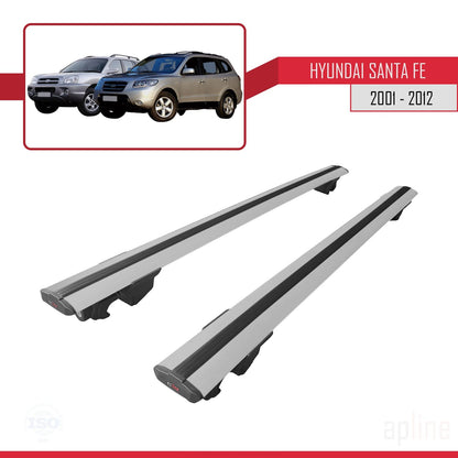 Compatibile con Hyundai Santa Fe (SM/CM) 2001-2012 modello HOOK Barre portatutto per auto Portapacchi in alluminio grigio 2 barre