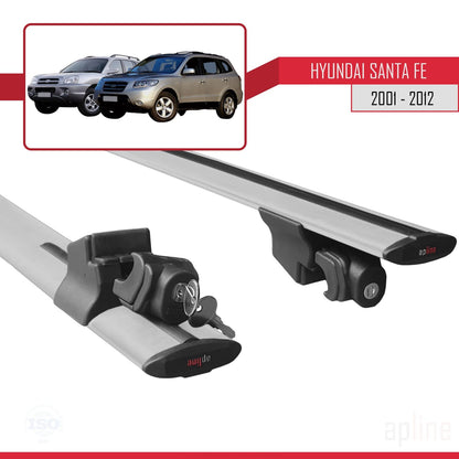 Compatibile con Hyundai Santa Fe (SM/CM) 2001-2012 modello HOOK Barre portatutto per auto Portapacchi in alluminio grigio 2 barre