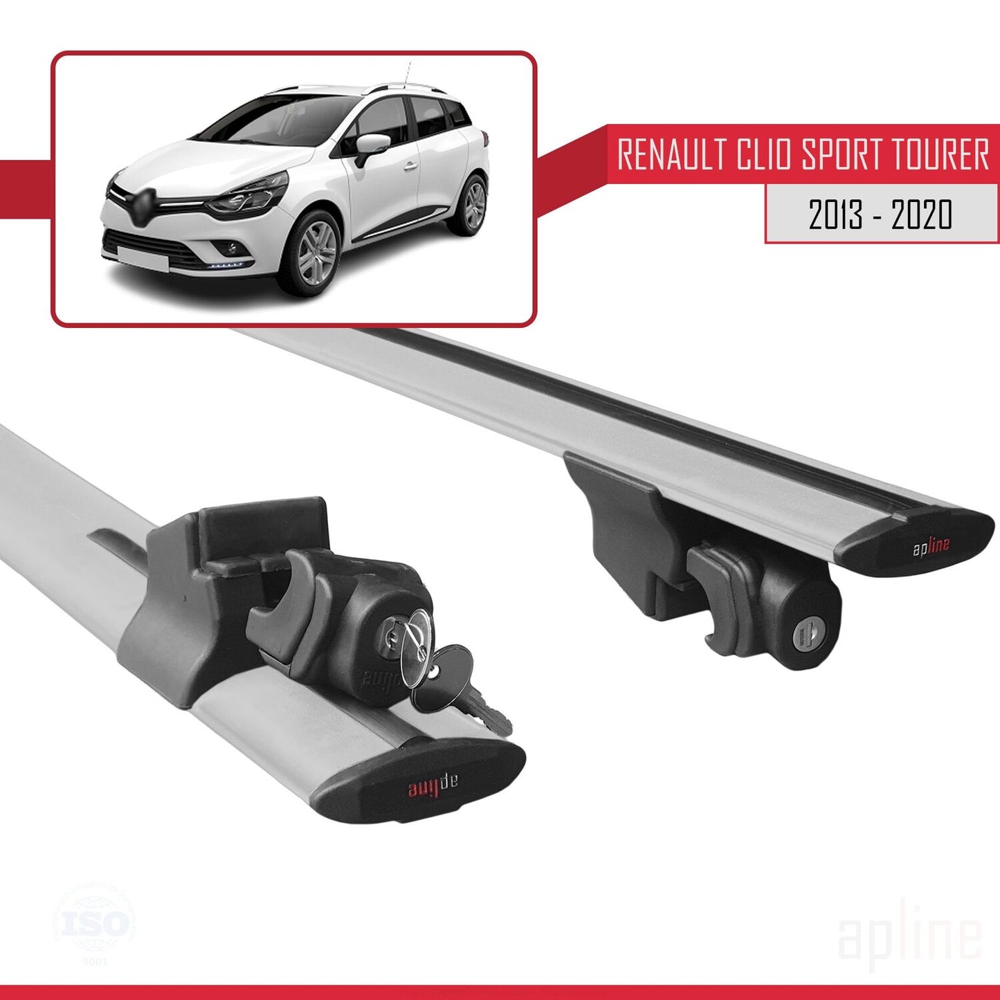 Compatible avec Renault Clio 4 ST 2013-2020 HOOK Model Barres de Toit Railing Porte-Bagages de Voiture Gris Aluminium 2 Barres