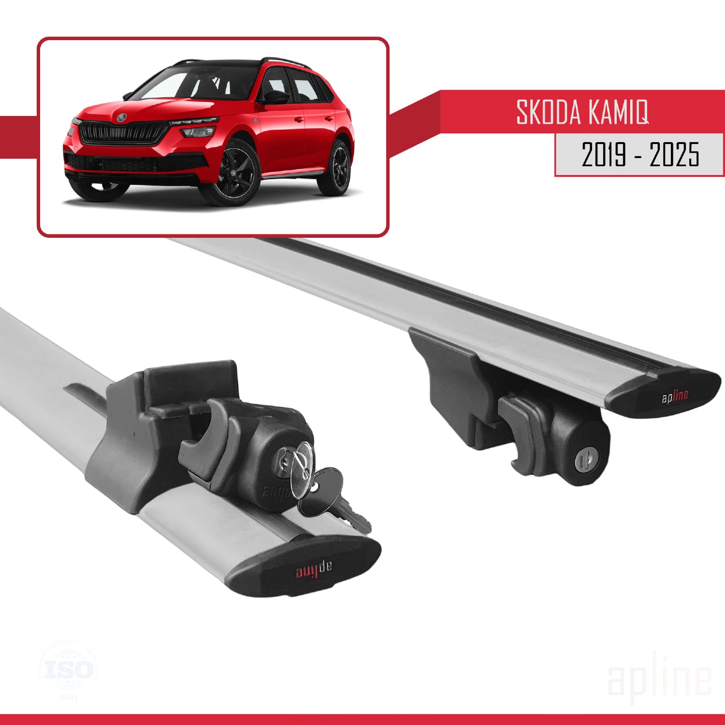 Compatible avec Skoda Kamiq 2019-2025 HOOK Model Barres de Toit Railing Porte-Bagages de Voiture Gris Aluminium 2 Barres