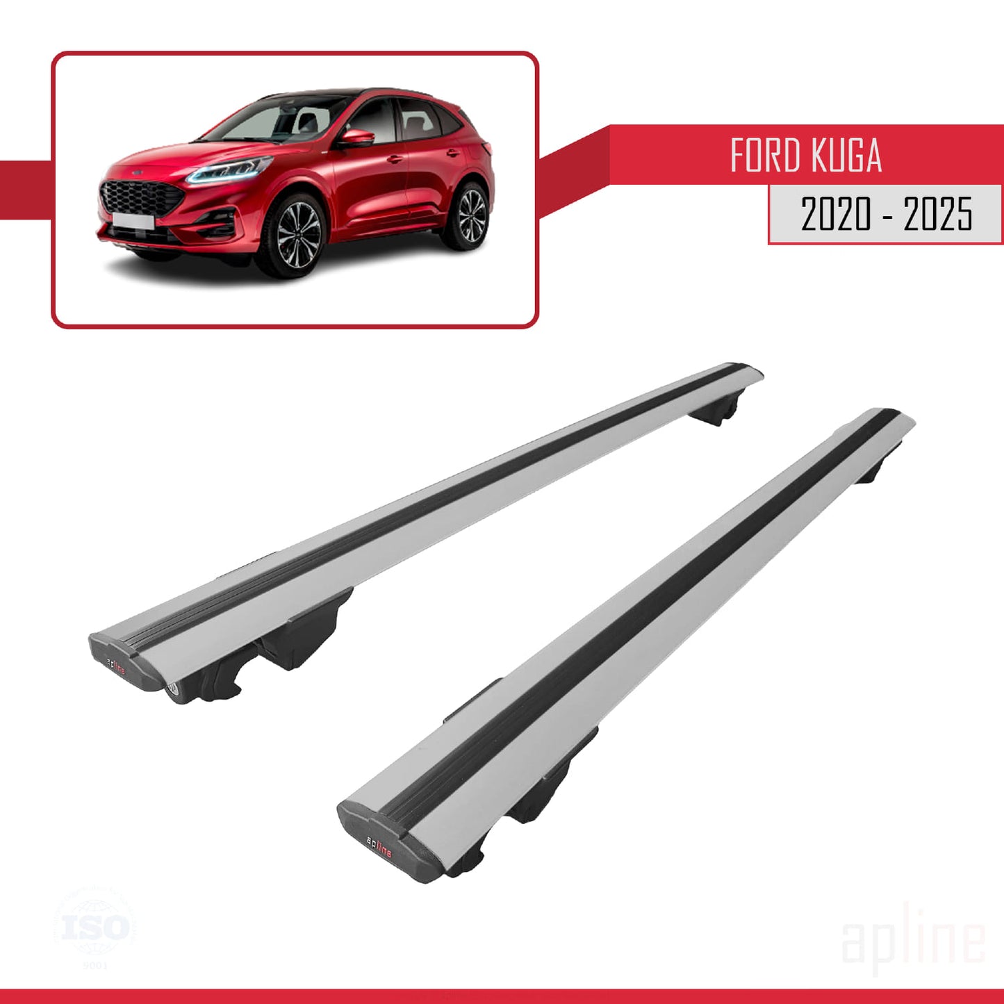 Compatibile con Ford Kuga 3 (CX482) 2020-2025 Modello HOOK Barre portatutto per auto Portapacchi in alluminio grigio 2 barre