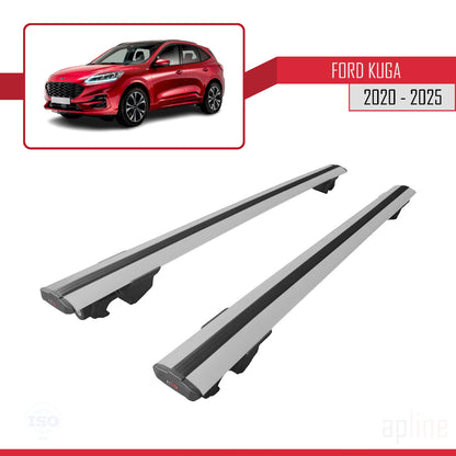 Compatibile con Ford Kuga 3 (CX482) 2020-2025 Modello HOOK Barre portatutto per auto Portapacchi in alluminio grigio 2 barre