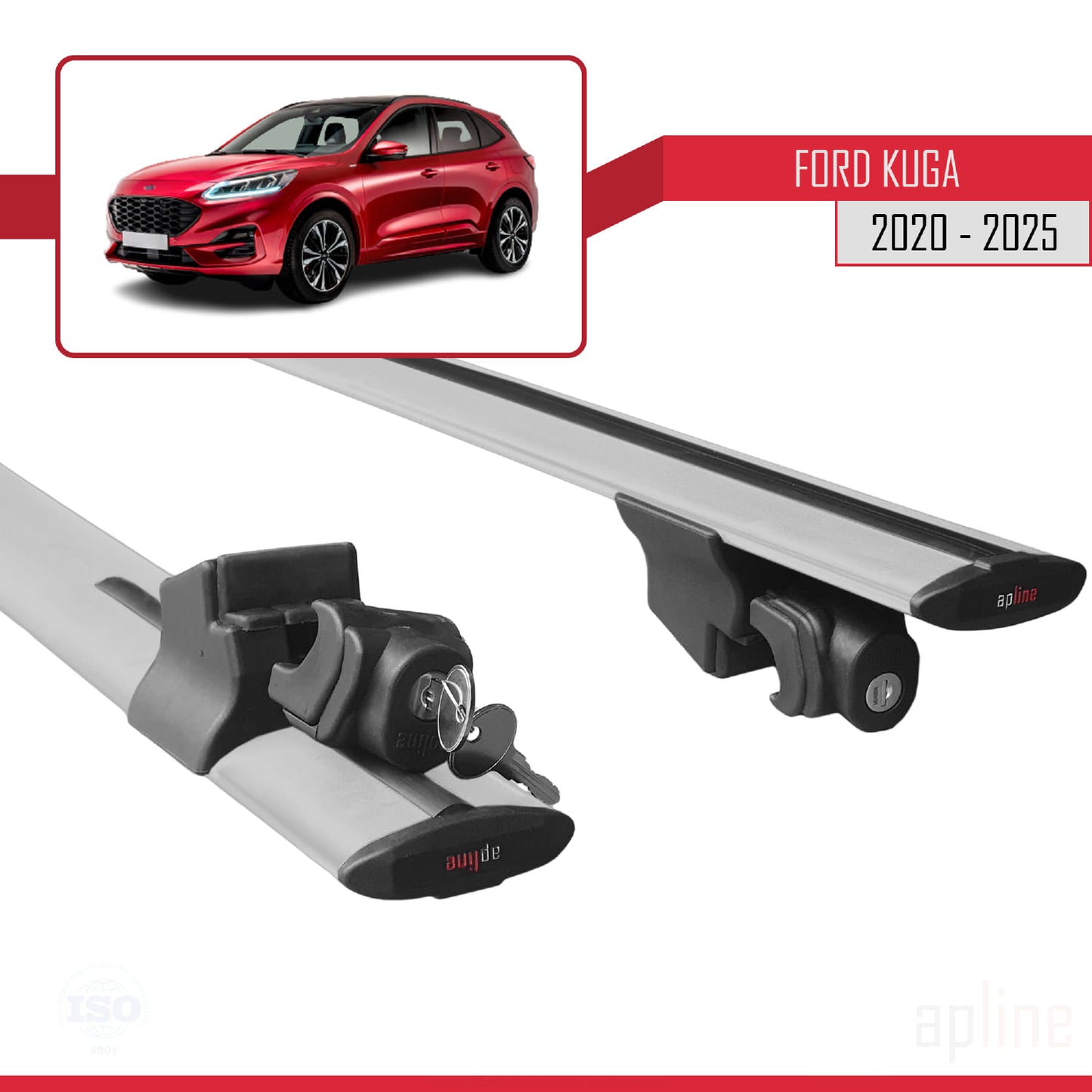 Compatibile con Ford Kuga 3 (CX482) 2020-2025 Modello HOOK Barre portatutto per auto Portapacchi in alluminio grigio 2 barre